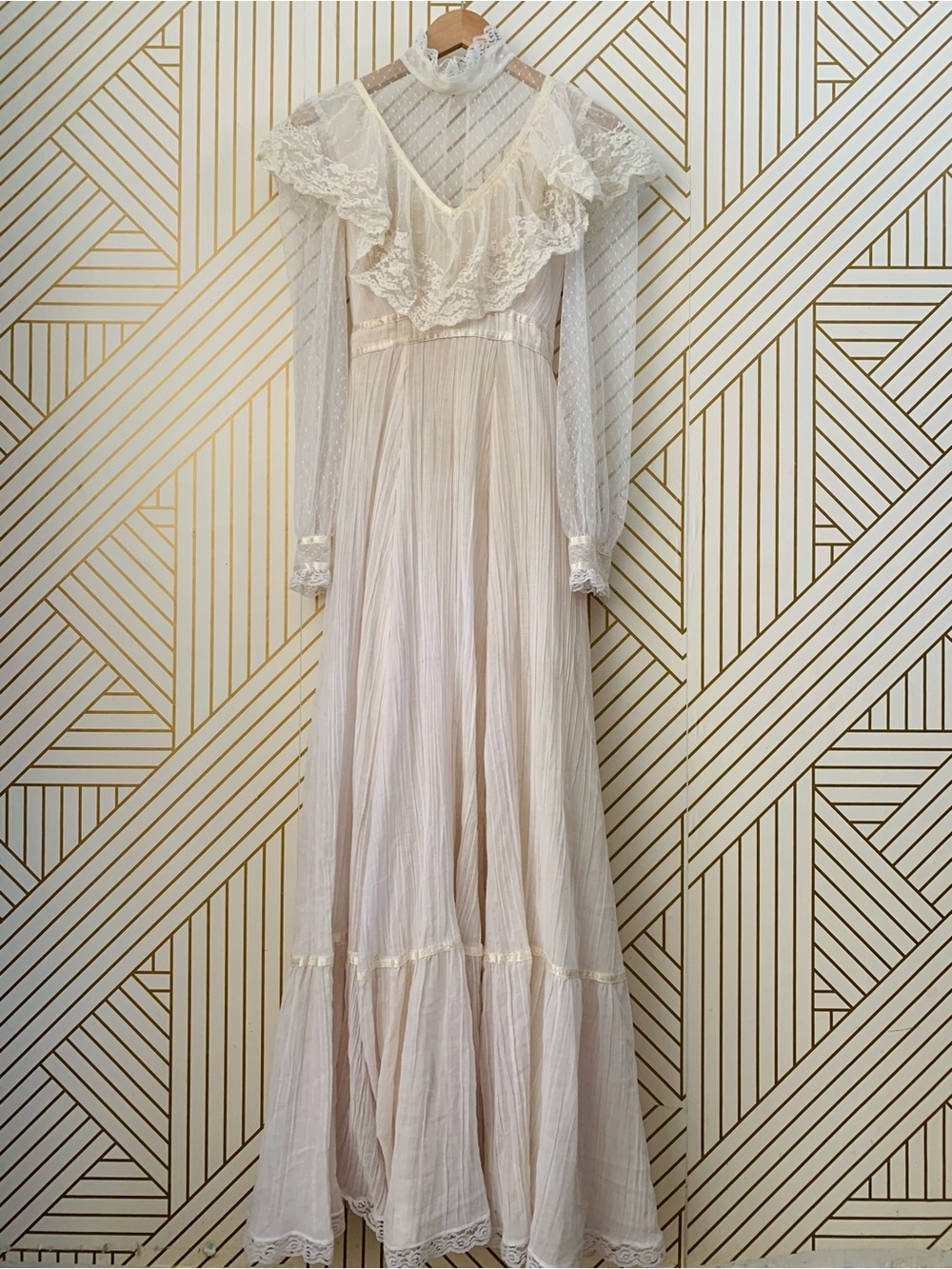 Roberta California vintage prairie lace ruffle high neck dress cottagecore